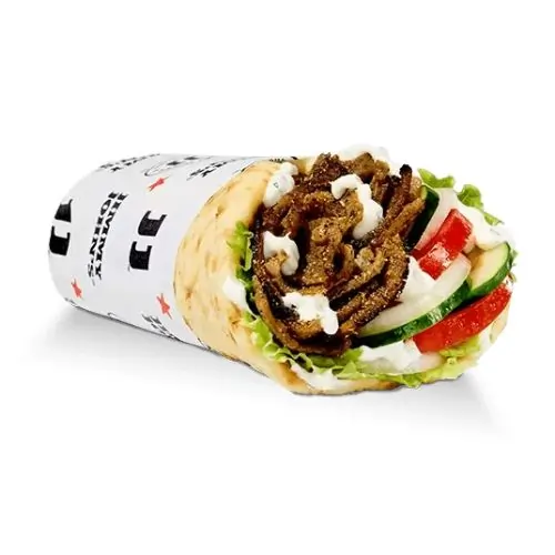 A classic Greek Gyro loaded with seasoned gyro meat